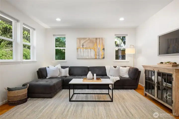 The oversized loft is ideal for home office, library, or media room.