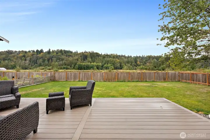 Trex deck out back looking at acres of forest & blueberry fields