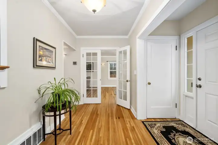 Formal entrance with french doors leading to formal living room