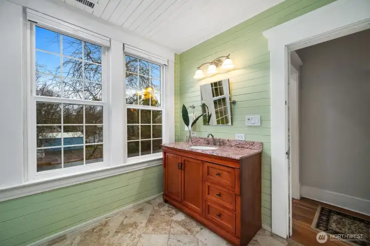 Bathroom #2 - with treehouse view of backyard