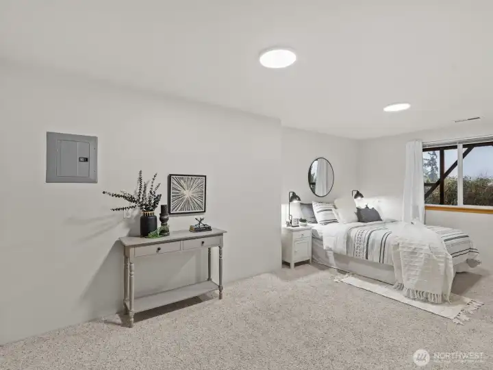 Just through the door is the 1st bedroom on the lower level.