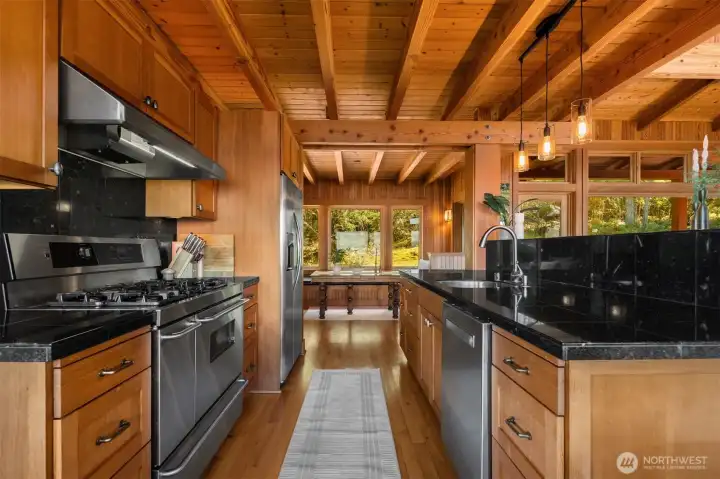 Gas cooking and stainless appliances.