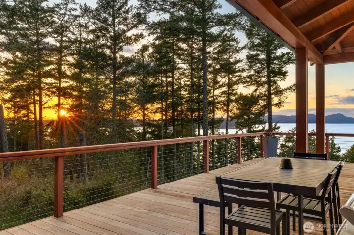 Enjoy sunset dinners from the covered area on the deck.