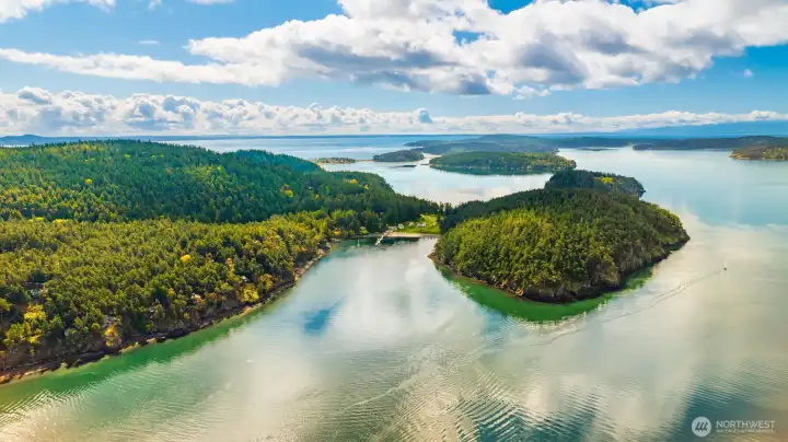 The Decatur Northwest dock at Sylvan Cove is sheltered in this green jewel of an island.