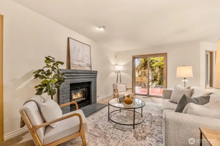 Gas fireplace in living room.