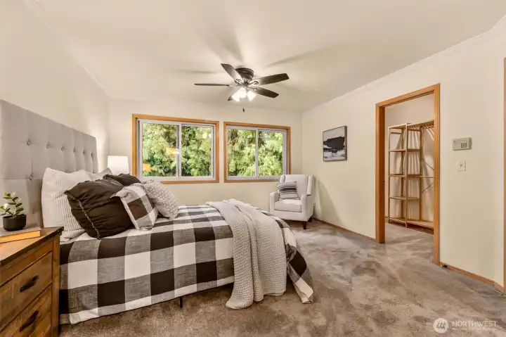 Primary bedroom with walk in closet.