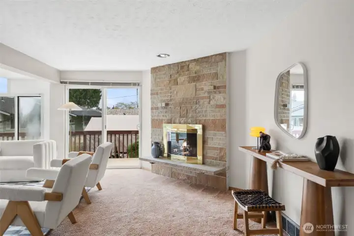 Wood burning fireplace on the main level and lower level.