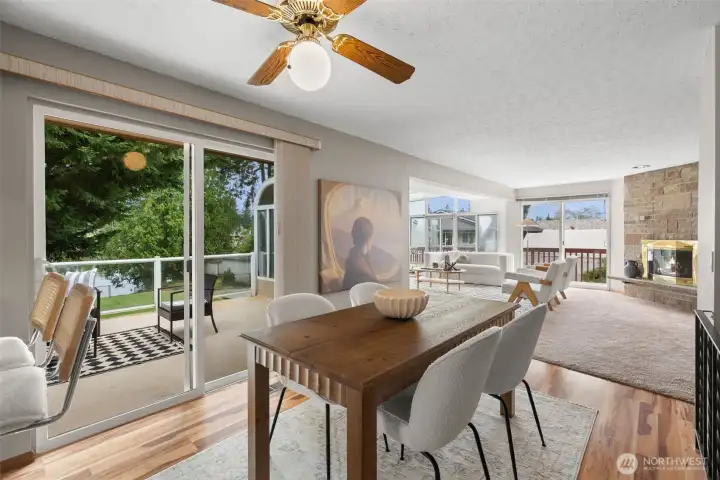 Dining room that leads out to the back deck and faces the waterfront.