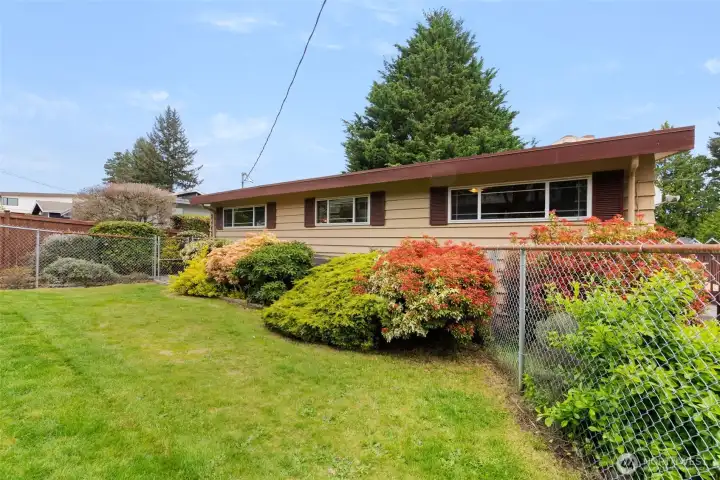 Native, low maintenance, plants and trees surround the home.