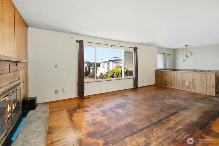 Large window brightens the living room in the main home