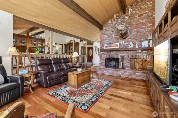 Cherry hardwoods through main floor, wood burnging FP