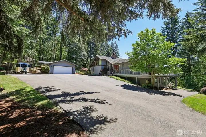 2 car garage with additional RV parking
