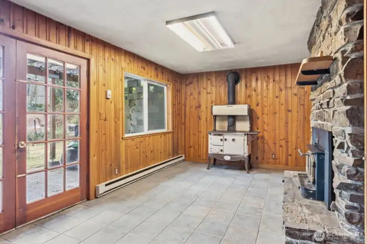 Lower level has tile flooring throughout.