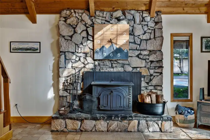 Stone Fireplace with Metal Insert