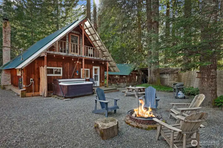 Secluded Backyard with Fire Pit, Hot Tub, and Weber Grill