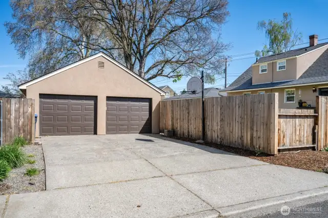 Over 600 sq. foot detached two car garage with off street parking