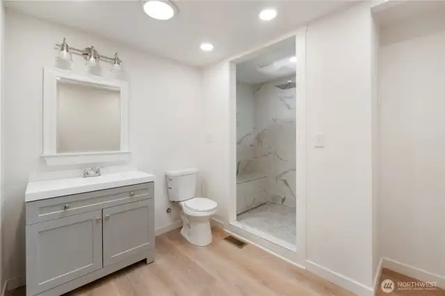 New spa-like primary bathroom with plenty of space (not pictured) to add a tub or additional vanity.