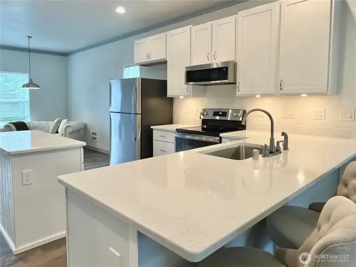 View of the kitchen and eating space