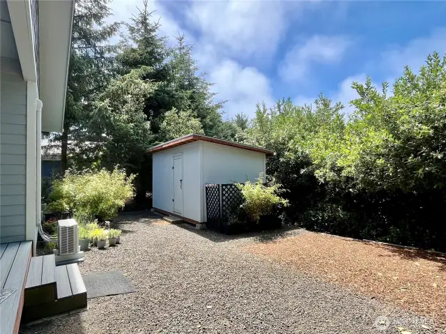 Storage Shed and view of the SW corner of Lot
