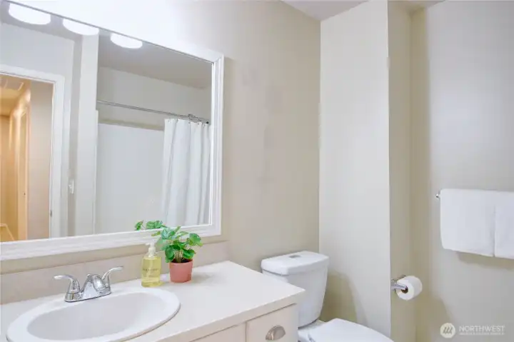 Main bathroom with tub & shower.