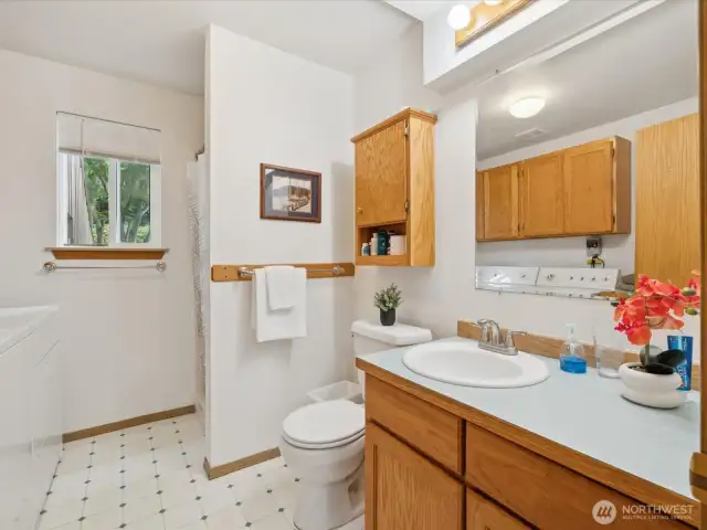 Lower level 3/4 bathroom with W/D
