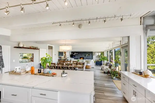 Huge kitchen eating island designed for entertaining.