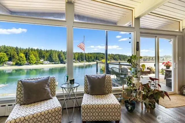Gorgeous Wollochet Bay views from the living area with access to the covered deck area