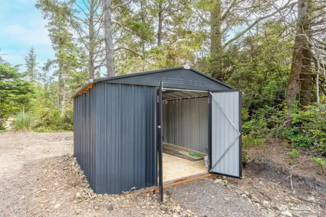 Entrance to 10 x 10 metal shed