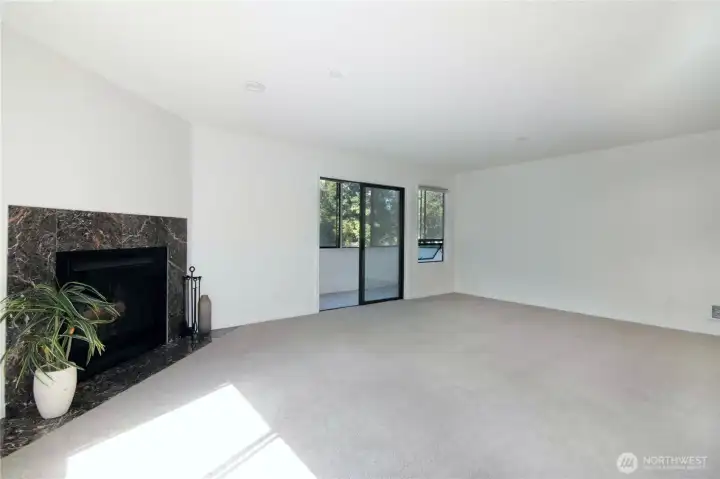 Cozy wood burning fireplace