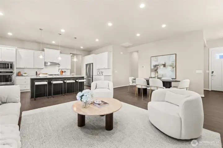 Dining area flows effortlessly between kitchen and living room.