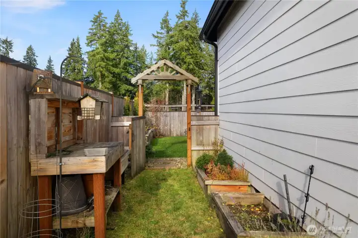 garden space with raised beds.