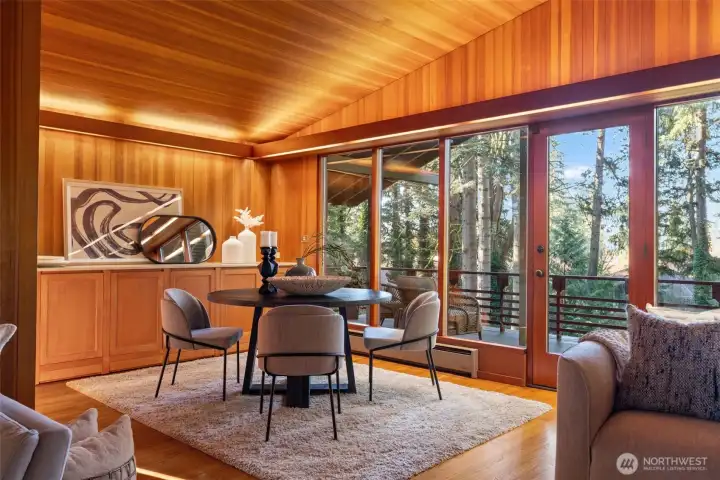 Dining area with custom built-ins.
