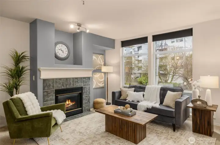 Gas fireplace keeps the home warm and cozy on cool days.