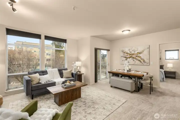 Floor to ceiling windows let in an abundance of natural light