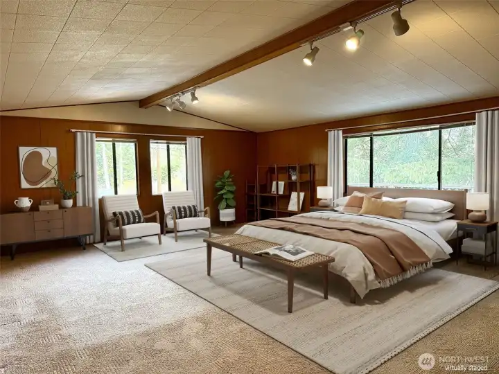 Use as a family room or primary bedroom, this is virtually staged to give you an idea.  has so much room and space to do whatever you need.