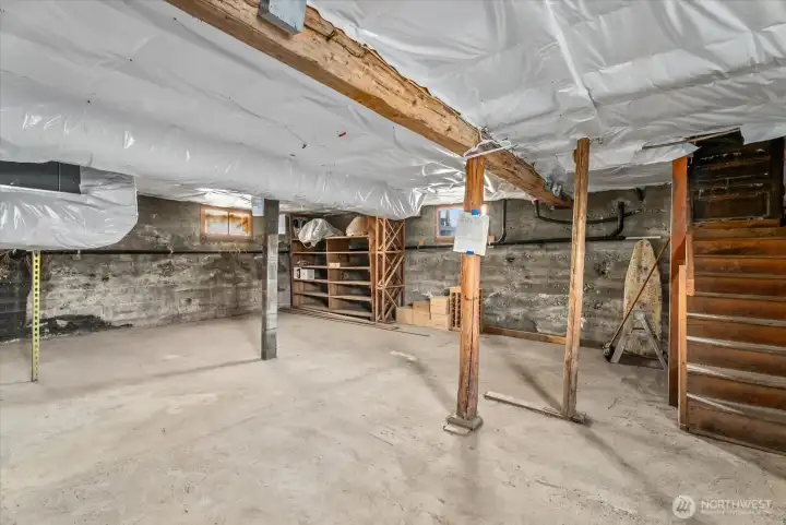 Basement with new insulation ready for your vision.