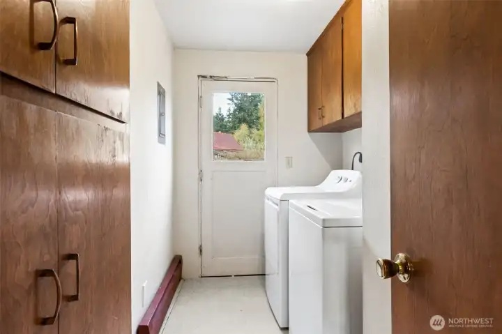 Laundry, located on the main floor with door that leads to the back yard. Build-in storage.