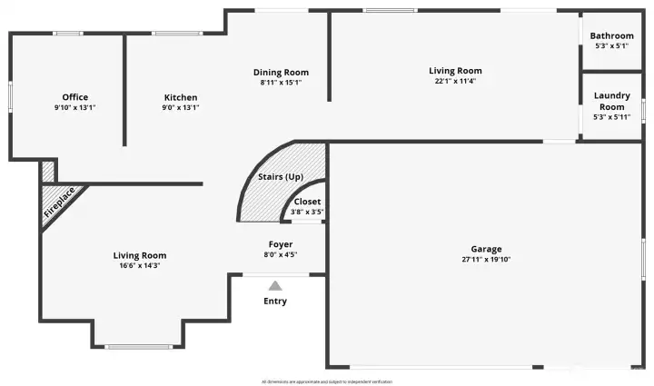 Explore a main-level layout with multiple living spaces, office, laundry, garage, and great flow. Square footage is for illustration purposes only, square footage in listing.