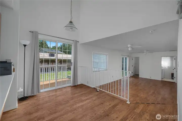 Step out to the deck from the dining and family room area for easy indoor-outdoor living.
