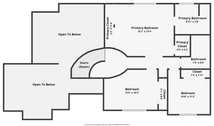 See the upper-level layout with 3 bedrooms, primary suite, multiple closets, and open-to-below spaces. Square footage is for illustration purposes only, square footage in listing.
