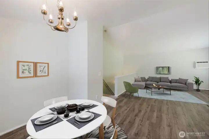 Featuring valted ceilings, staged.