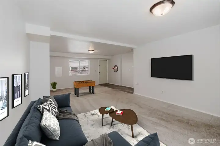 Lower level "flex room", staged.
