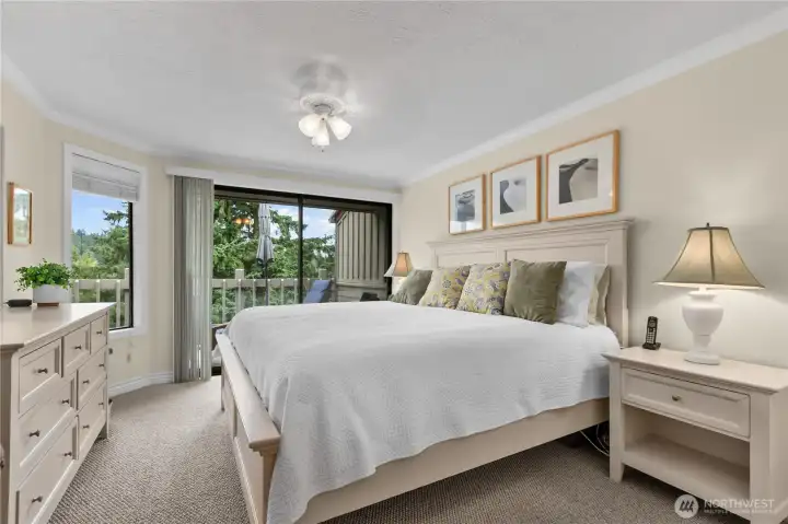 Primary bedroom offers a calm retreat with soft natural light and views of the surrounding greenery. Primary bedroom offers a calm retreat with soft natural light and views of the surrounding greenery.