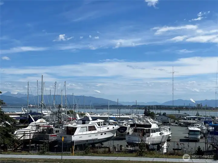 Views of water and Mt. Baker from this top level unit.