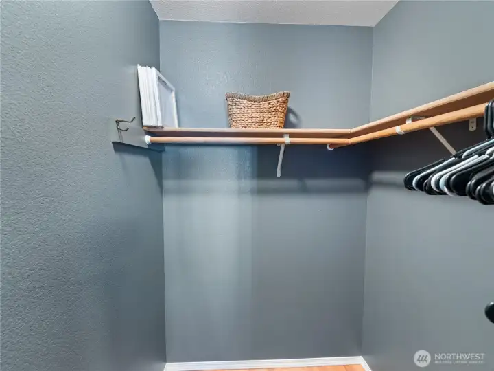 Walk-in closet in the primary bedroom. Great storage!