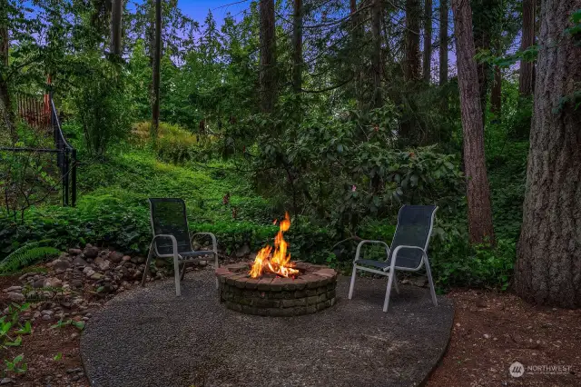 Another view of firepit in the evening.