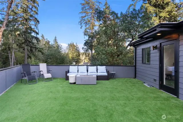 The rooftop deck is fabulous for hosting your next football gathering. The turf lawn makes this space easy care and easy cleanup.