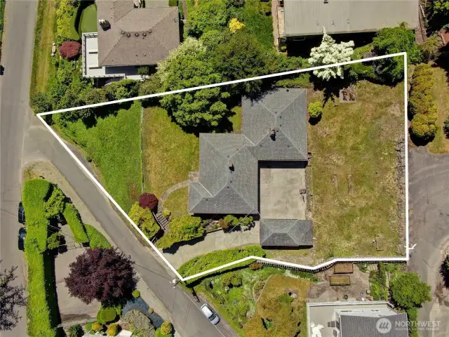 Approximate boundary lines of this huge, 16,632 square foot lot.