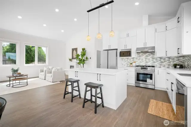 Spacious kitchen with center island.