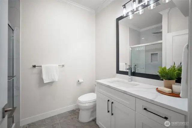 Downstairs bathroom, full size with shower.